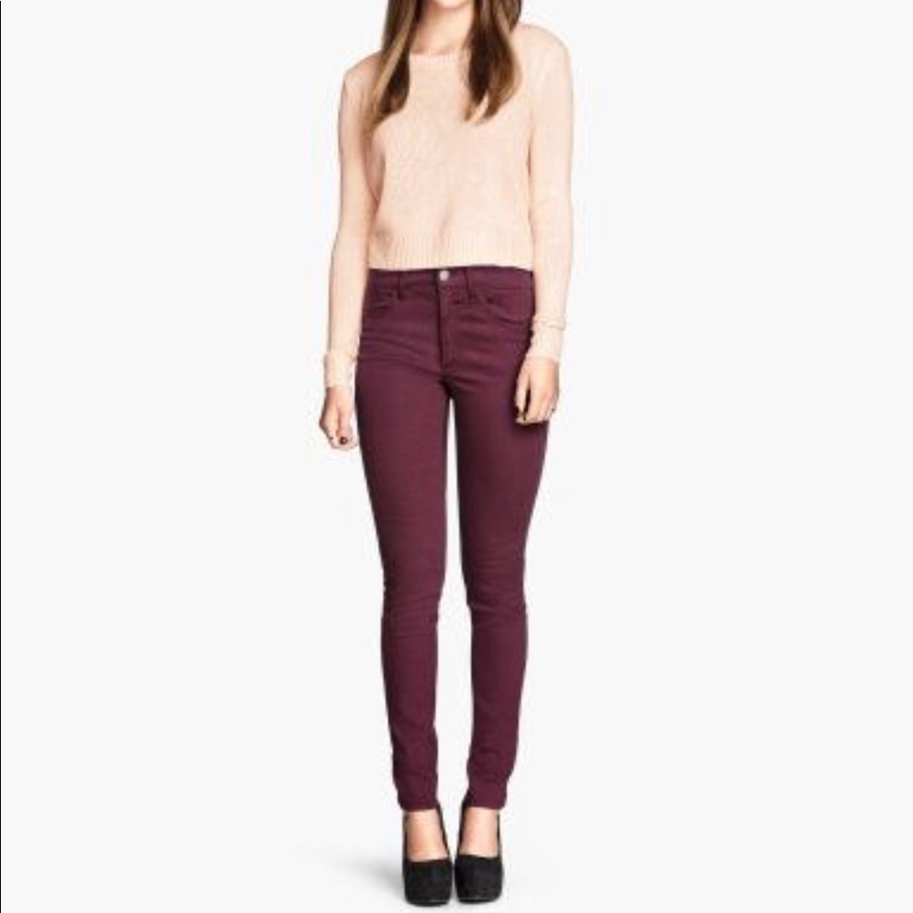 H&M burgundy skinny jeans